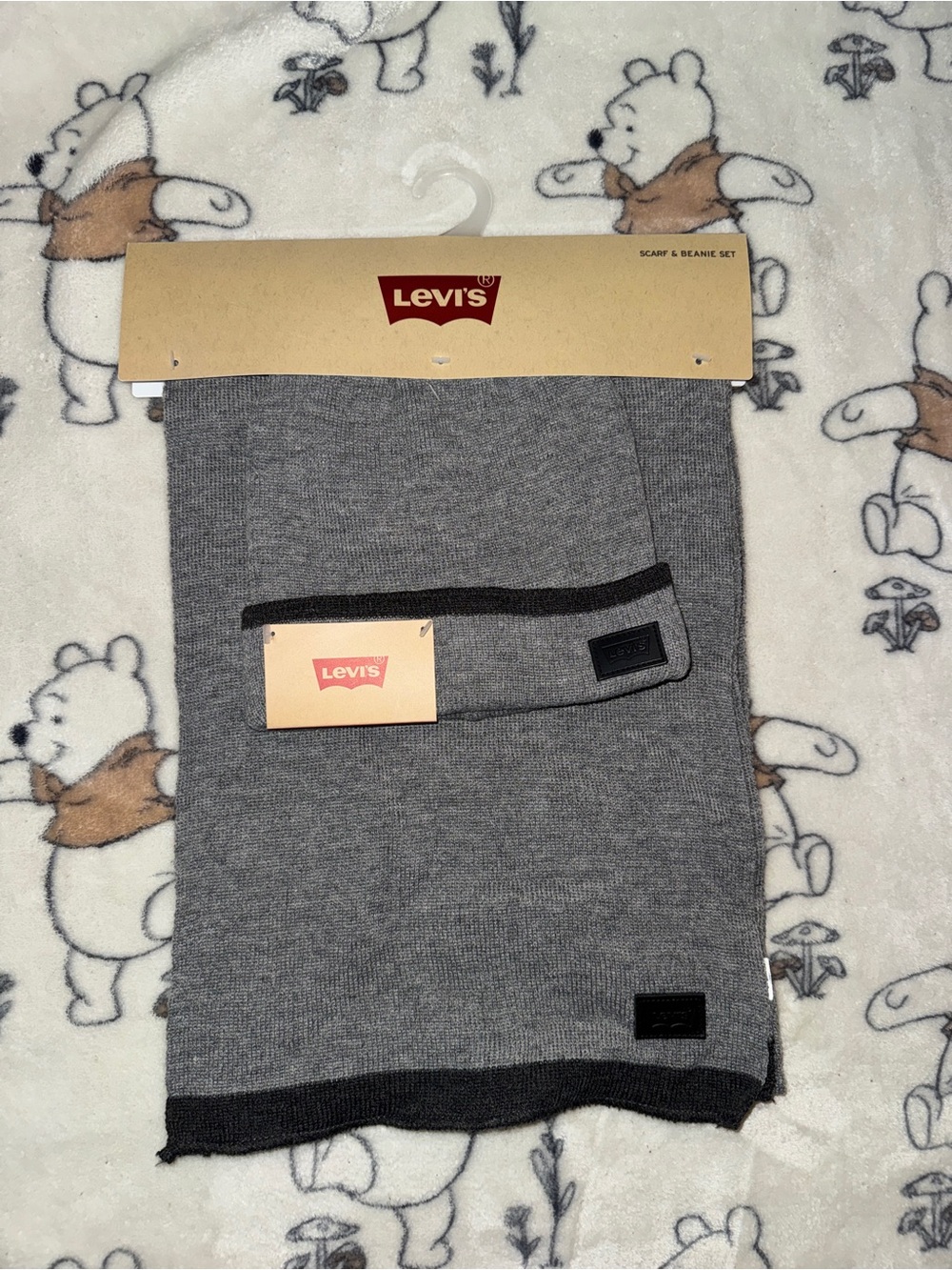 Levi's Men's Gray Knit Scarf with Black Trim